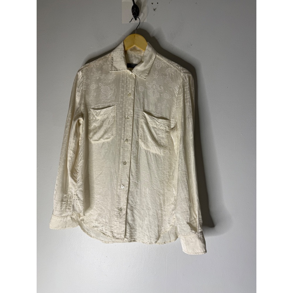 Raquel Allegra Cream Paisley Jacquard Button Down Shirt Size 0